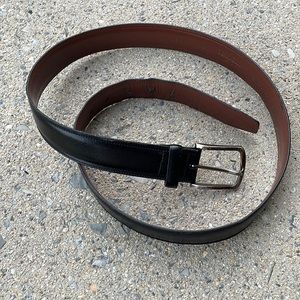 Black leather belt, silver buckle, size 38, Perry Ellis, good vintage condition